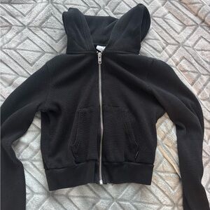TNA Waffle Crop Black Zip Hoodie